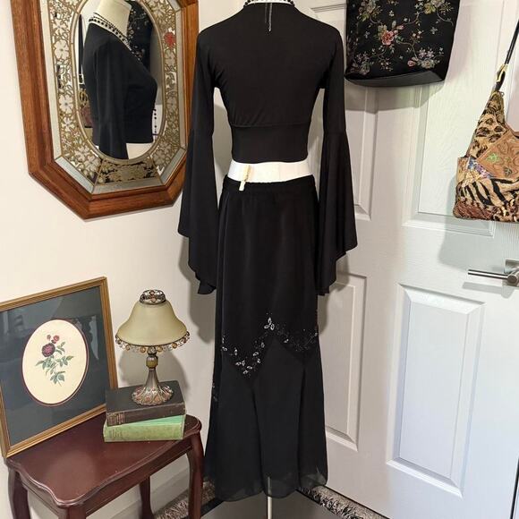 VTG Y2K Black & Purple Beaded Silver Sequin Asymmetrical Dark Fairy Maxi Skirt - Picture 5 of 8